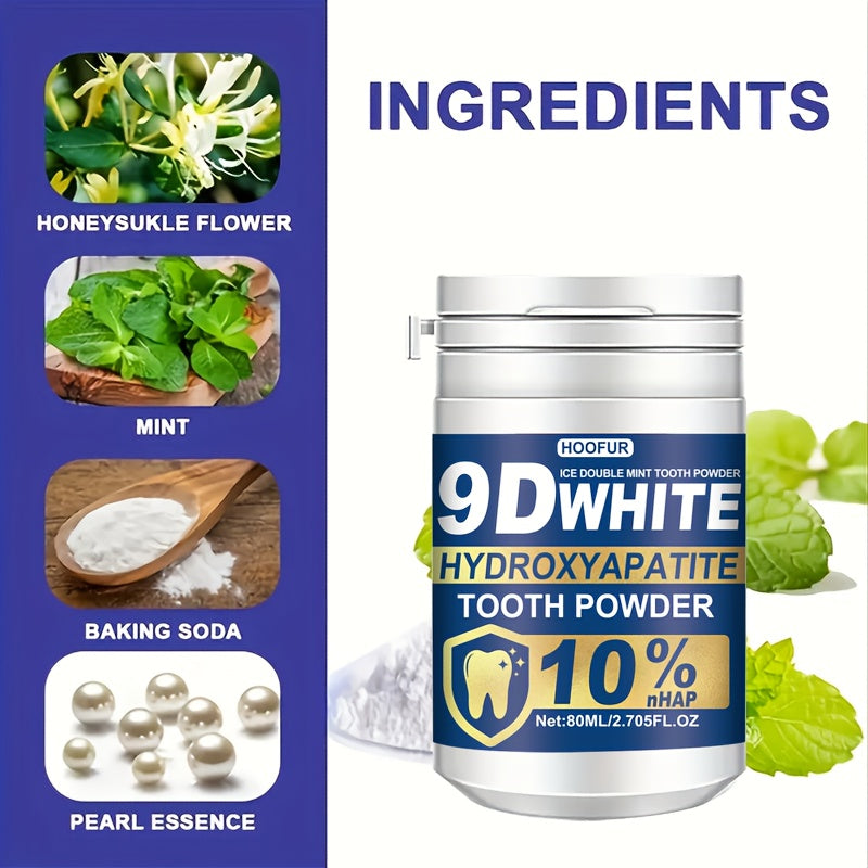 HOOFUR 9D White Remineralizing Hydroxyapatite Tooth Powder - Deep Cleaning & Fresh Breath, Natural Dental Care for Women & Men, Daily Use Toothpaste Alternative, Hydroxyapatite Tooth Paste, Teeth Product, Tooth, Teeth