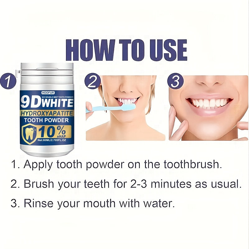 HOOFUR 9D White Remineralizing Hydroxyapatite Tooth Powder - Deep Cleaning & Fresh Breath, Natural Dental Care for Women & Men, Daily Use Toothpaste Alternative, Hydroxyapatite Tooth Paste, Teeth Product, Tooth, Teeth